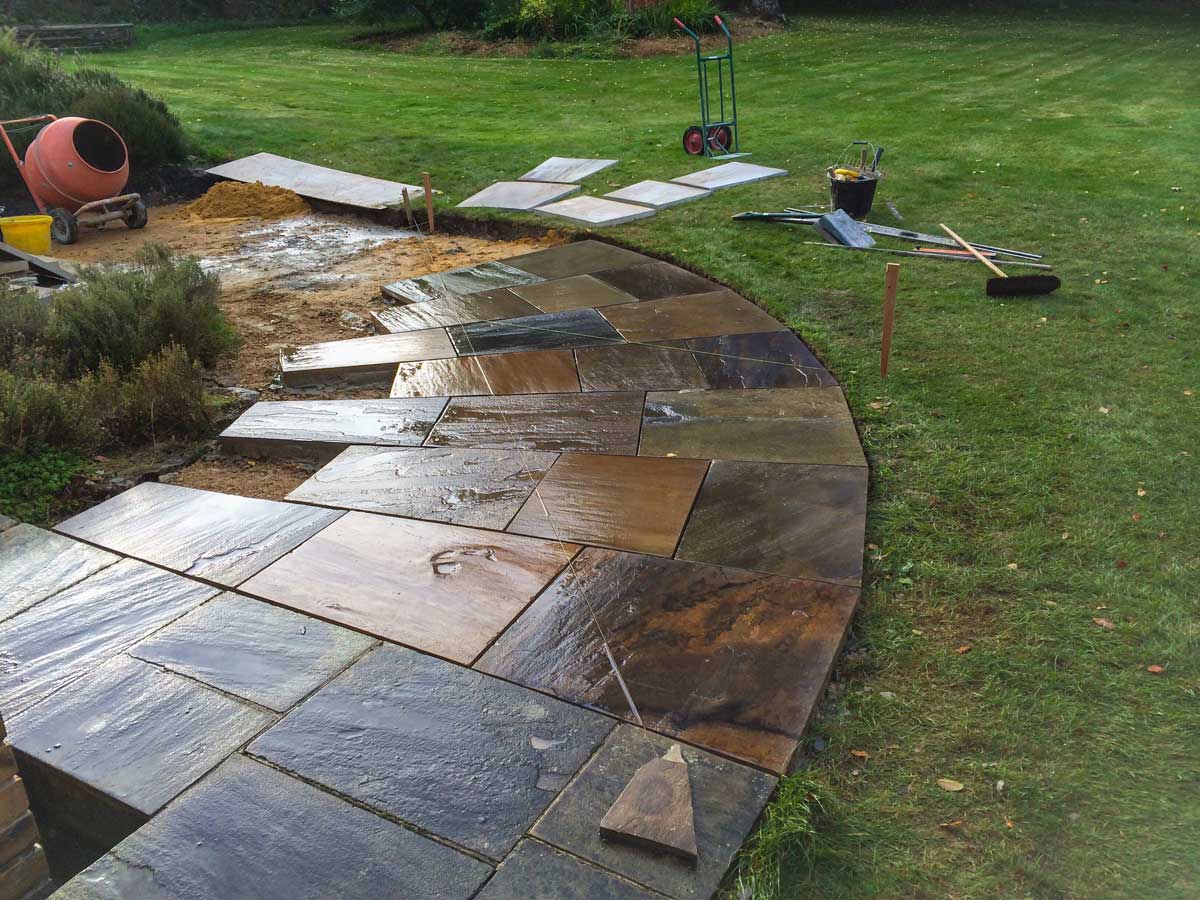 stone paving being laid